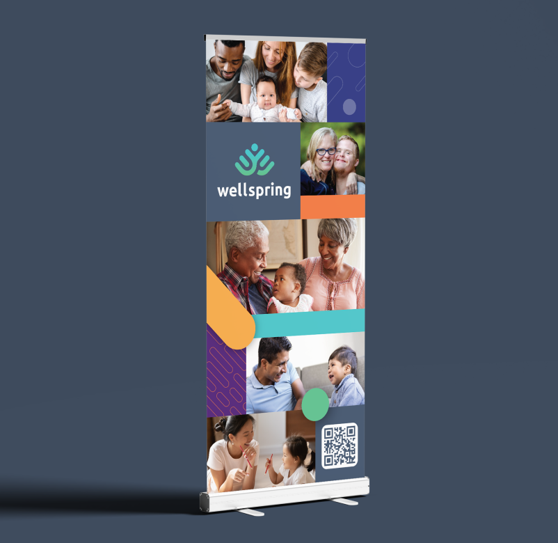 Wellspring Weekend pull-up banner showing diverse family types